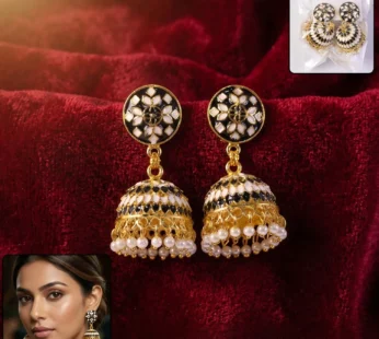 Black Jhumka Earrings – Traditional Design with Pearl Beads