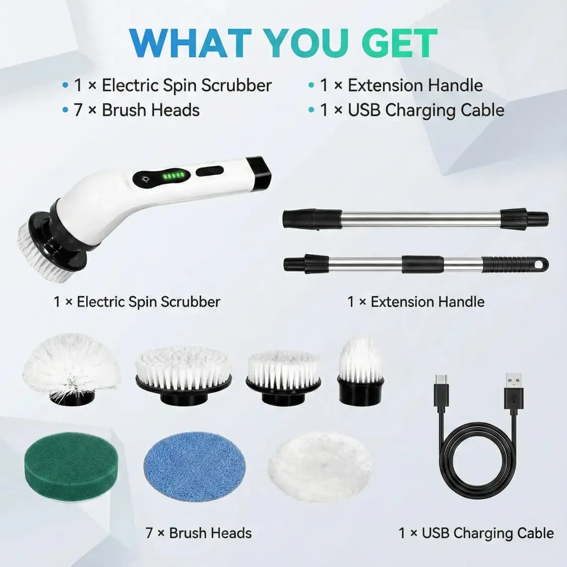 Electric Spin Scrubber Brush – 7-in-1 Cordless Cleaning Tool - Detailed Feature View 6