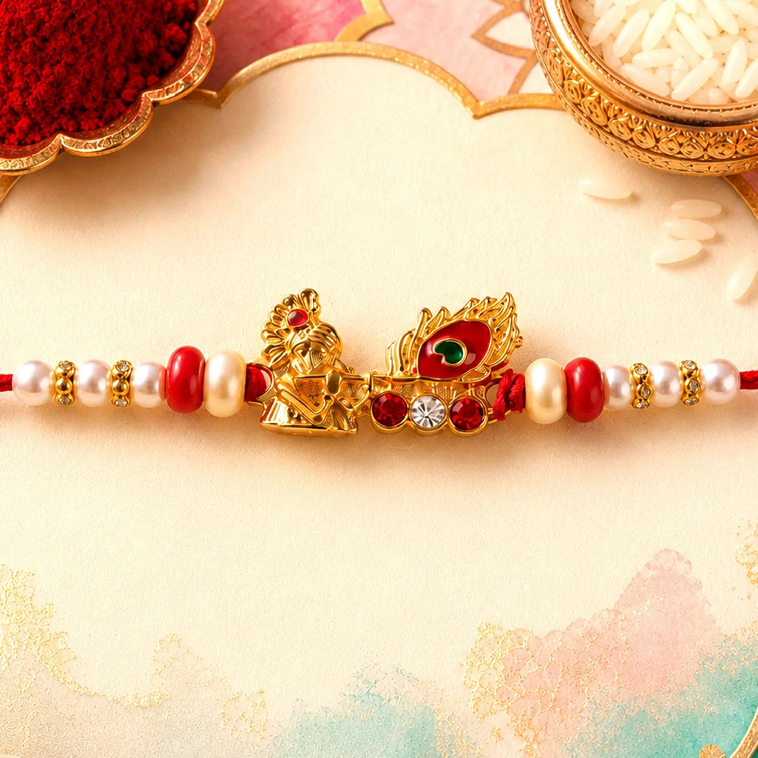 Premium Krishna Mor Pankh Rakhi Traditional Peacock Feather Design for Raksha Bandhan - Buy Online at Alikart