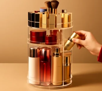 360° Rotating Adjustable Cosmetic Storage Organizer – Cylindrical Shape Plastic Makeup Rack (Pack of 1)