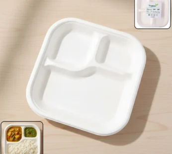 Compostable Bagasse 3-Compartment Meal Plate – Eco-Friendly & Sturdy
