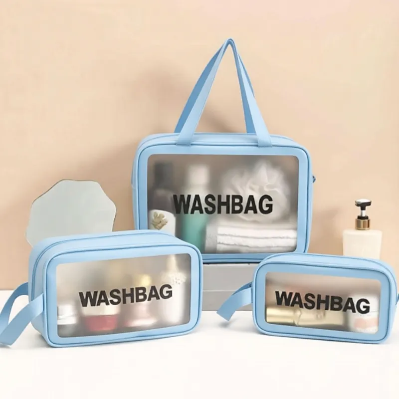 PVC Waterproof Toiletry Bag Set of 3 – Large Capacity Travel Makeup & Cosmetic Organizer for Men & Women - Detailed Feature View 6
