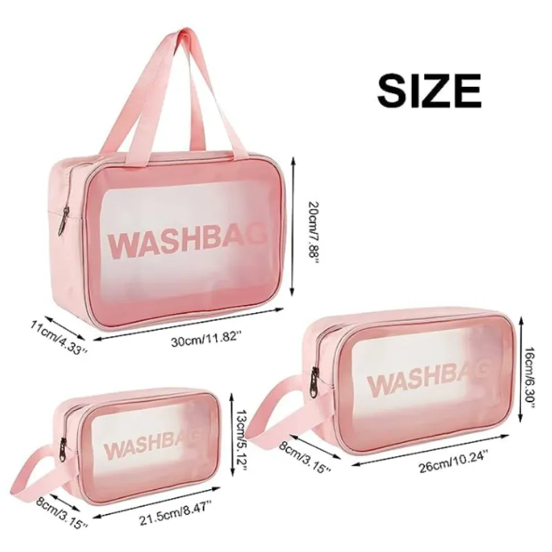 PVC Waterproof Toiletry Bag Set of 3 – Large Capacity Travel Makeup & Cosmetic Organizer for Men & Women - Detailed Feature View 2