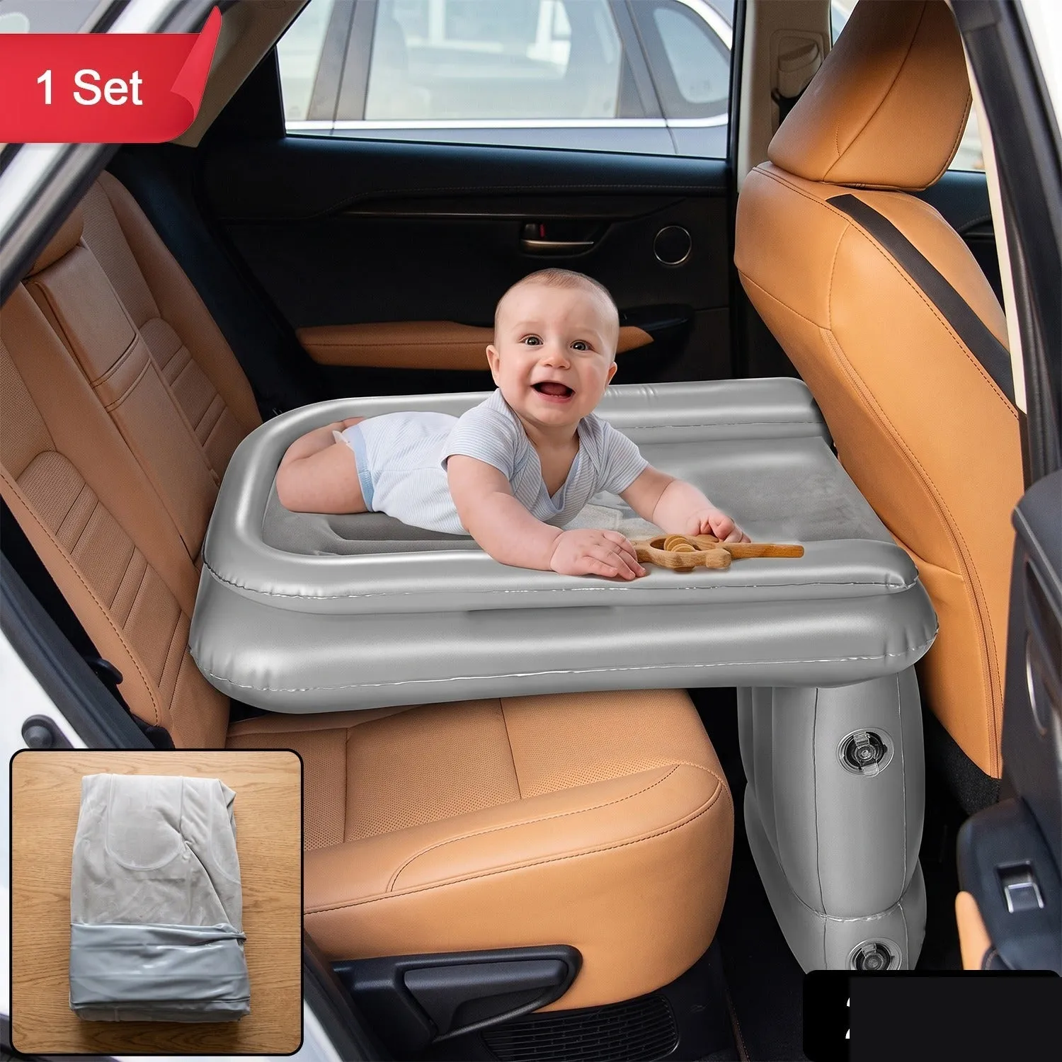 Inflatable Travel Air Bed Mattress for Car Back Seat Kids Baby (1 Set) - Detailed Feature View 1