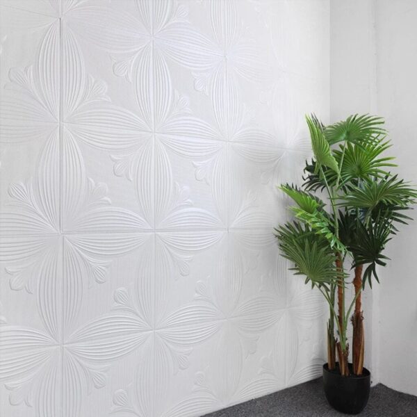 3D Foam Wallpaper Panels – White Floral Embossed Design