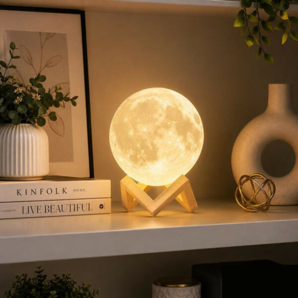 3D Moon Lamp with Wooden Stand, Warm LED Night Light for Room Decor