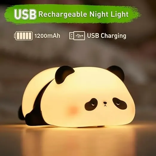 Cute Panda Silicone LED Night Lamp, USB Rechargeable Touch Bedside Light - Detailed Feature View 4