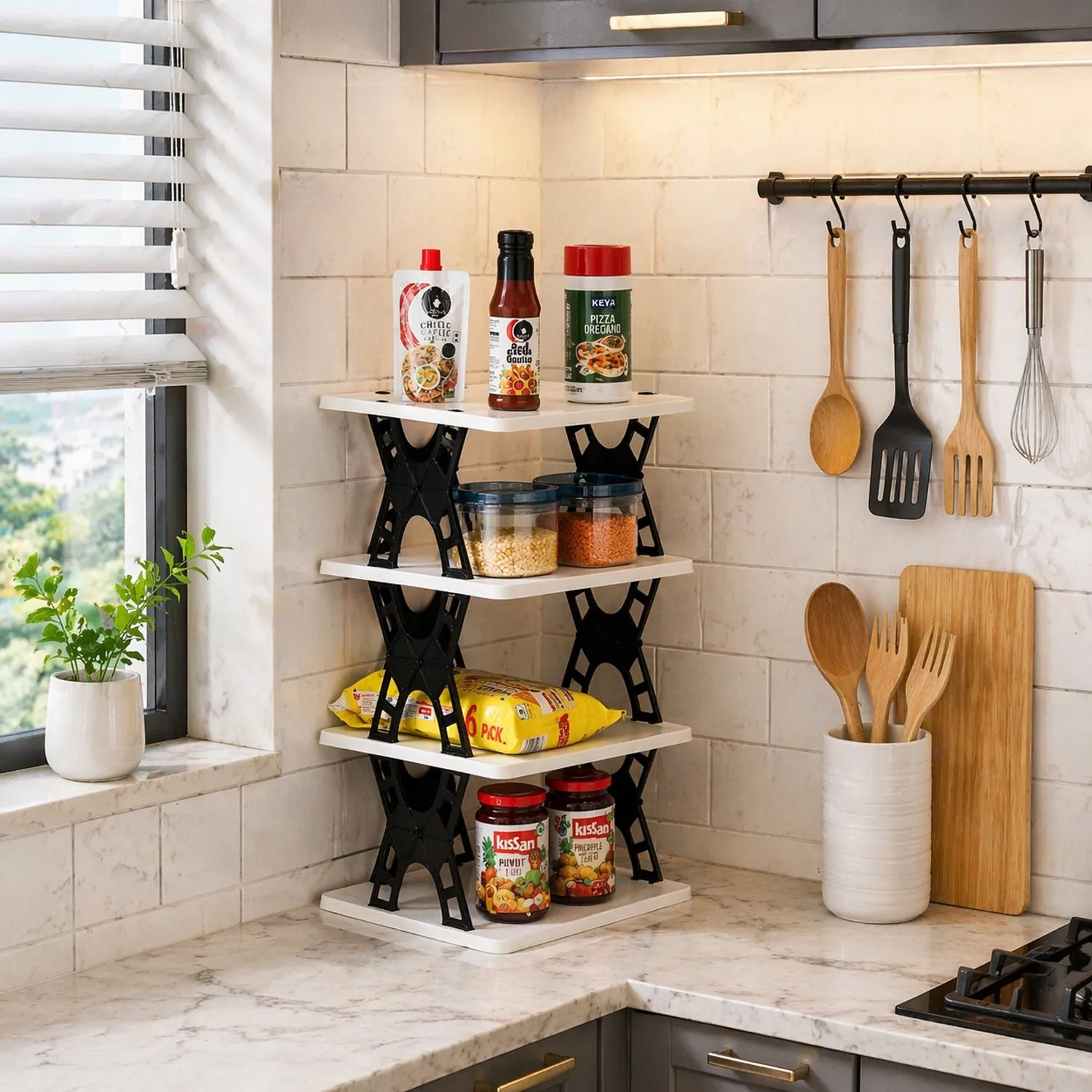 Premium Multipurpose Foldable 4 Layer Storage Rack – Space Saving Organizer - Buy Online at Alikart