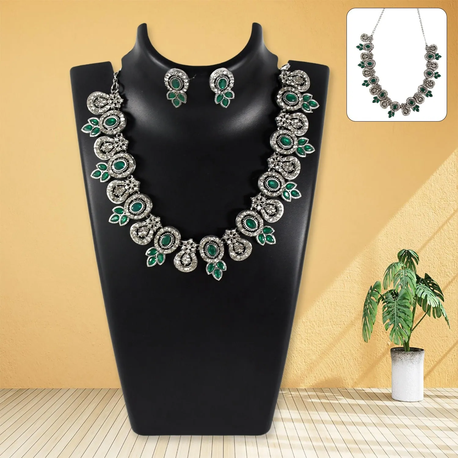 Premium Green Necklace Set – Emerald Ethnic Jewellery for Women | BW - Buy Online at Alikart