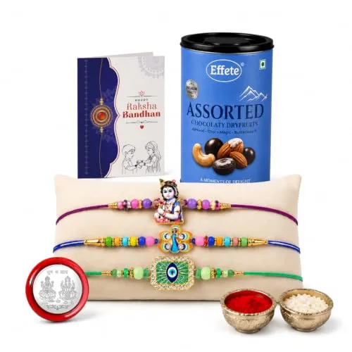 Raksha Bandhan Gift Combo – Peacock Krishna Rakhi & Chocolates - Detailed Feature View 4