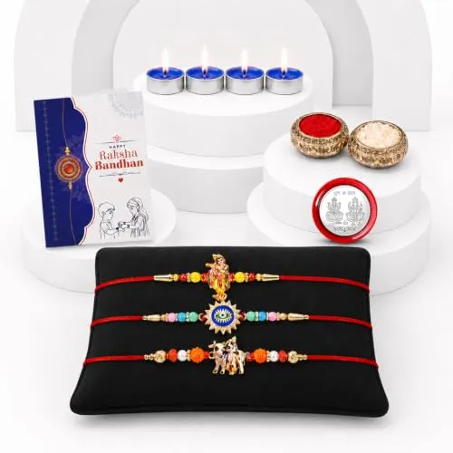 Raksha Bandhan Rakhi Combo – Krishna Evil Eye Gift Set with Candles - Detailed Feature View 2