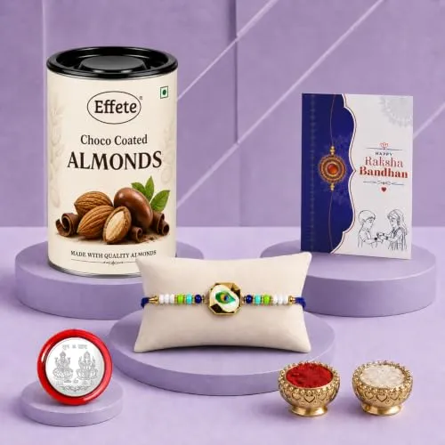 Premium Peacock Rakhi Combo Gift with Choco Almonds 96gm Pack of 5 - Buy Online at Alikart