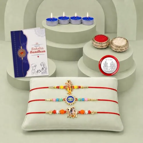Raksha Bandhan Rakhi Combo – Krishna Evil Eye Gift Set with Candles - Detailed Feature View 1