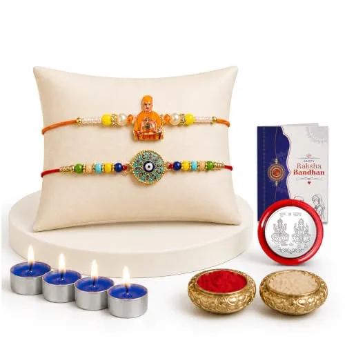 Raksha Bandhan Gift Combo Swami Maharaj Rakhi with Tealight Candles - Detailed Feature View 3