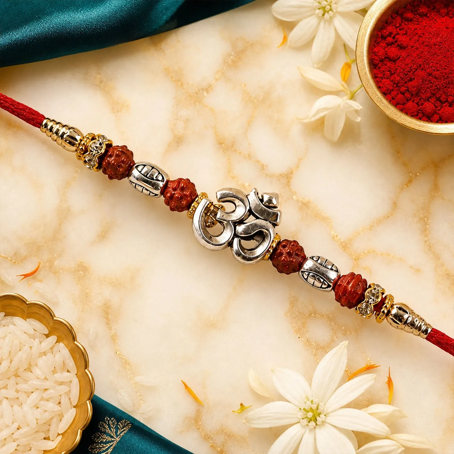 Premium Spiritual Om Rudraksha Rakhi – Sacred Silver Designer for Brother for Raksha Bandhan - Buy Online at Alikart