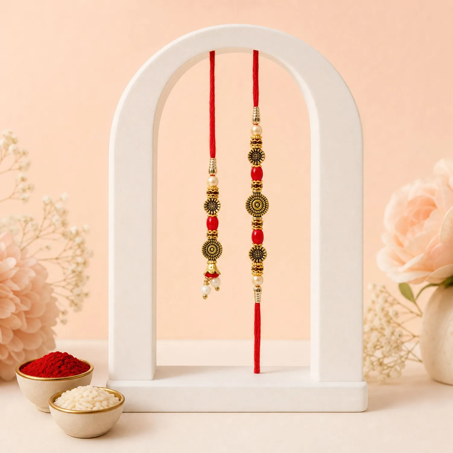 Premium Graceful Beaded Minimal Design Bhai Bhabhi Rakhi with Beads and Disc for Gifting - Buy Online at Alikart