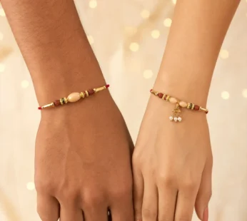 Graceful Beaded Minimal Design Bhai Bhabhi Rakhi with Bead and Charm for Gifting