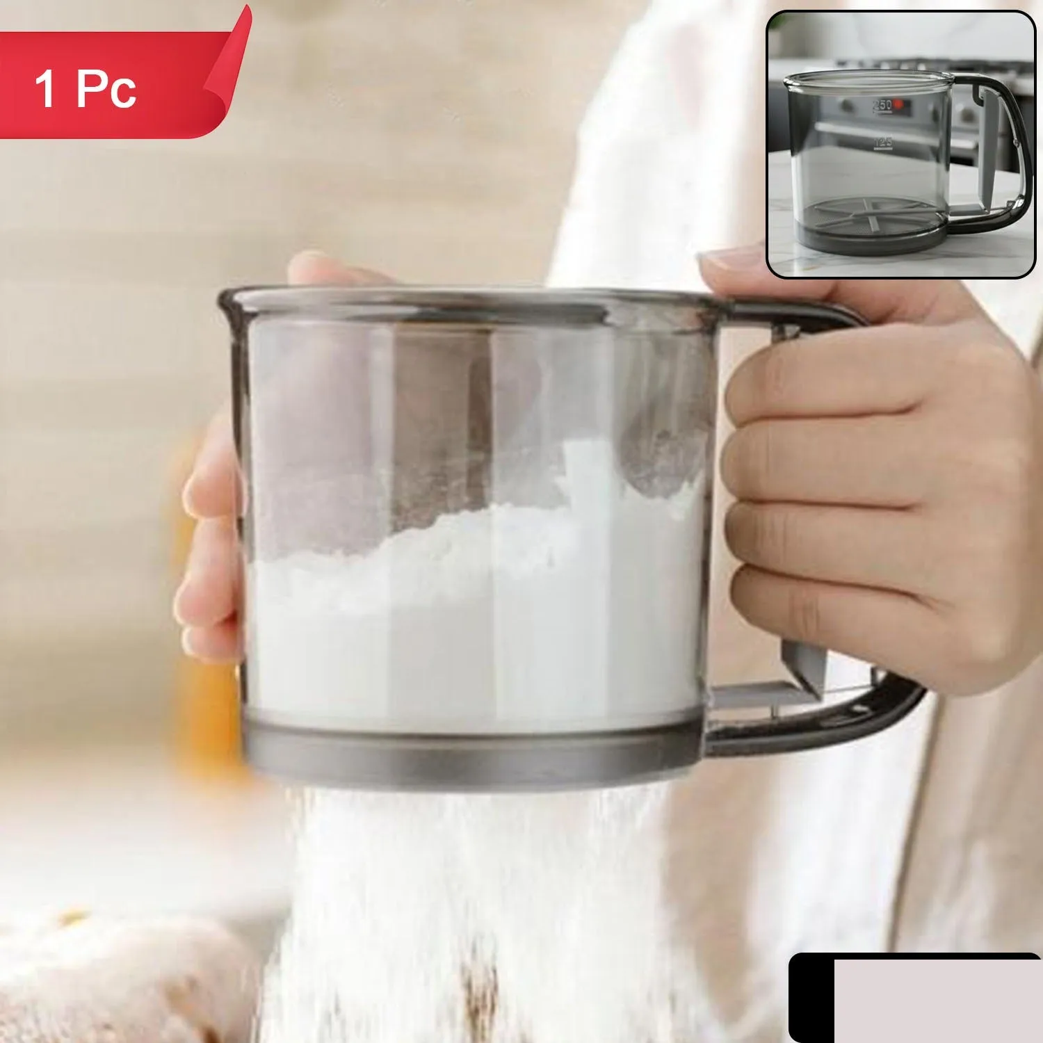 Plastic Flour Sieve Cup – Fine Mesh Filter with Handle for Baking - Detailed Feature View 1