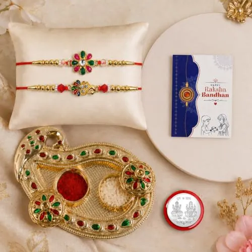 Premium Raksha Bandhan Flower Peacock Rakhi Combo with Pooja Thali Pack of 6 - Buy Online at Alikart