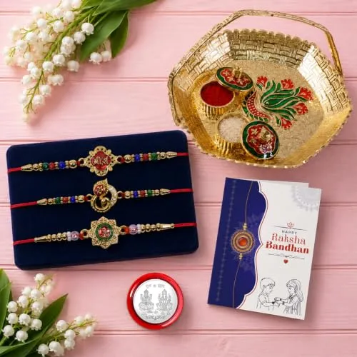 Veera, OM Rakhi for Brother with Pooja Thali - Raksha Bandhan Gift Set, Pack of 7 - Detailed Feature View 1