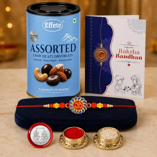 Premium Rakhi Combo Gift – Om Rakhi & Assorted Choco 96gm Pack of 5 - Buy Online at Alikart