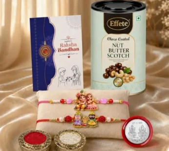 Raksha Bandhan Gift Combo – Krishna Radha Rakhi with Choco Butterscotch