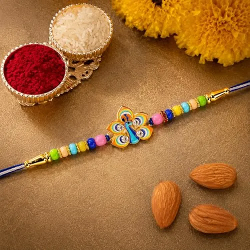 Peacock Rakhi Combo for Raksha Bandhan Gift with Choco Butterscotch 96gm - Detailed Feature View 5