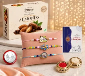 Raksha Bandhan Gift Combo with Krishna Peacock Rakhi & Almonds
