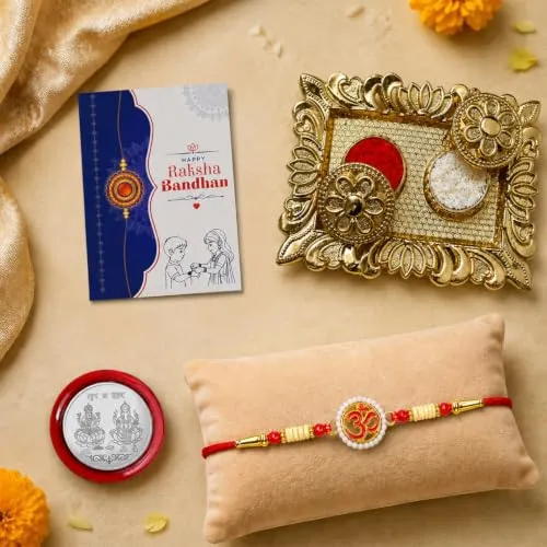 Premium Rakhi Combo Gift Set with Om Rakhi, Pooja Thali & Chocolates - Buy Online at Alikart