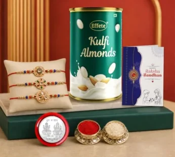 Square Rakhi for Brother with Kulfi Almonds – Raksha Bandhan Gift Set, Pack of 7