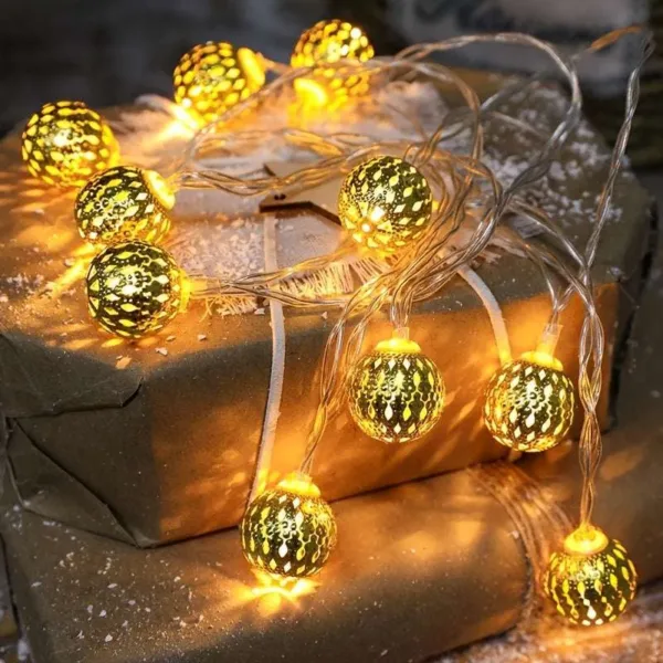 Metal Ball String Lights 20 LED Indoor & Outdoor Decor – Intricate Pattern, Wire LED for Living Room, Dining, Parties, Festivals