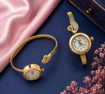 Elegant Gold-Tone Peacock Cuff Bangle Watch for Women – Luxury Analog Wrist Watch with White Dial