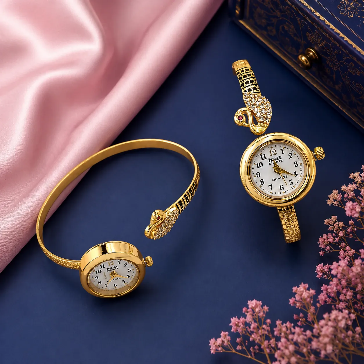 Premium Elegant Gold-Tone Peacock Cuff Bangle Watch for Women – Luxury Analog Wrist Watch with White Dial - Buy Online at Alikart