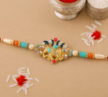 Festive Rakhi featuring Ornate Floral Charm and bead line in gift style for Gift Use