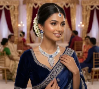 Blue Stone Diamond Necklace Set with Earrings for Women Bridal Party Jewellery