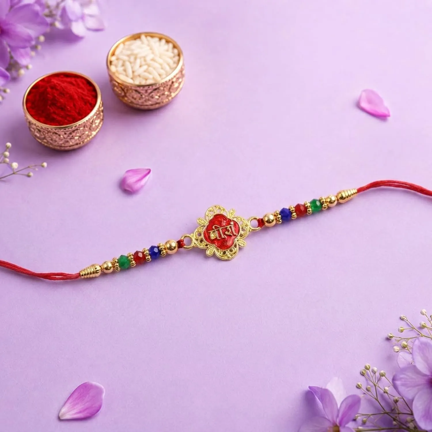 Veera, OM Rakhi for Brother with Pooja Thali - Raksha Bandhan Gift Set, Pack of 7 - Detailed Feature View 4