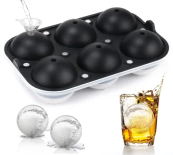 6-Cavity Large Ice Ball Mold Tray with Funnel | Round Sphere Ice Cube Maker | Reusable Food-Grade Ice Mold