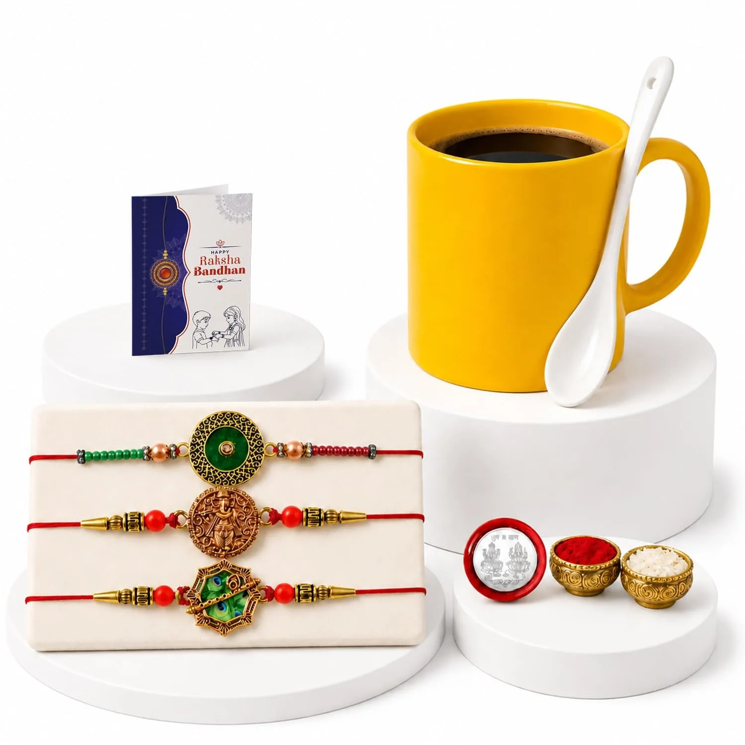 Premium Rakhi for Brother with Plastic Mug with Spoon - Rakshabandhan Gift Set, Pack of 7 - Buy Online at Alikart