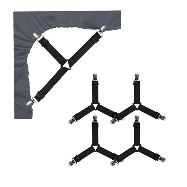 Bed Sheet Straps, 4 Pcs Adjustable Elastic Sheet Fasteners Fitted Sheet Straps Triangle Suspenders Gripper Bed Sheet Holders Sheet Clips for Bed
