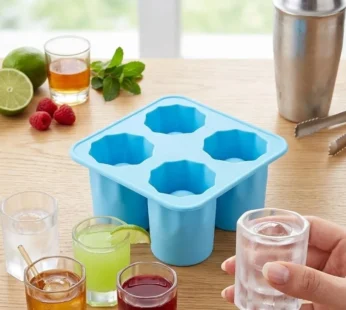 Silicone Ice Glass Mould 4 Cup Shape Tray,Reusable Flexible Shot Glass Ice Cube Maker for Juice Soda Cocktails Chocolate Dessert Mold Easy Release Freezer Safe Kitchen Use (Pack of 1)