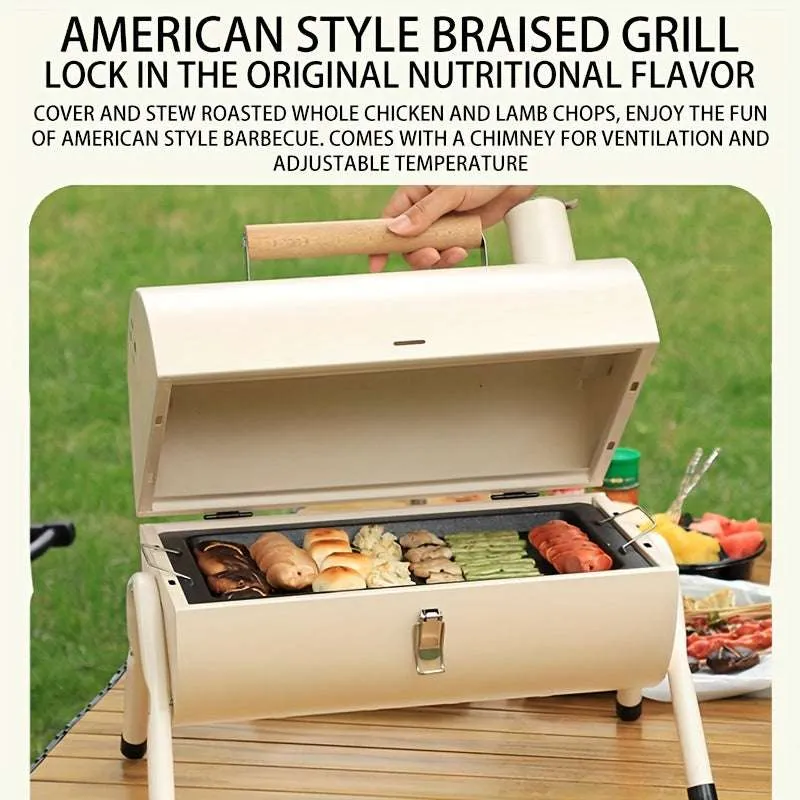 Portable Folding BBQ Charcoal Grill – Outdoor Camping Barbecue with Dual-Sided Grilling Grate & Drip Tray - Detailed Feature View 2
