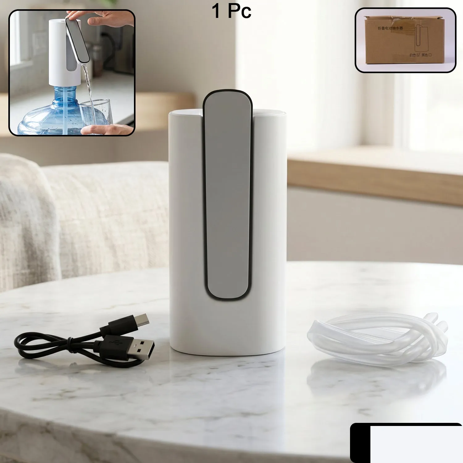 Foldable Electric Water Dispenser Pump USB Rechargeable for Bottles (1 Pc) - Detailed Feature View 1