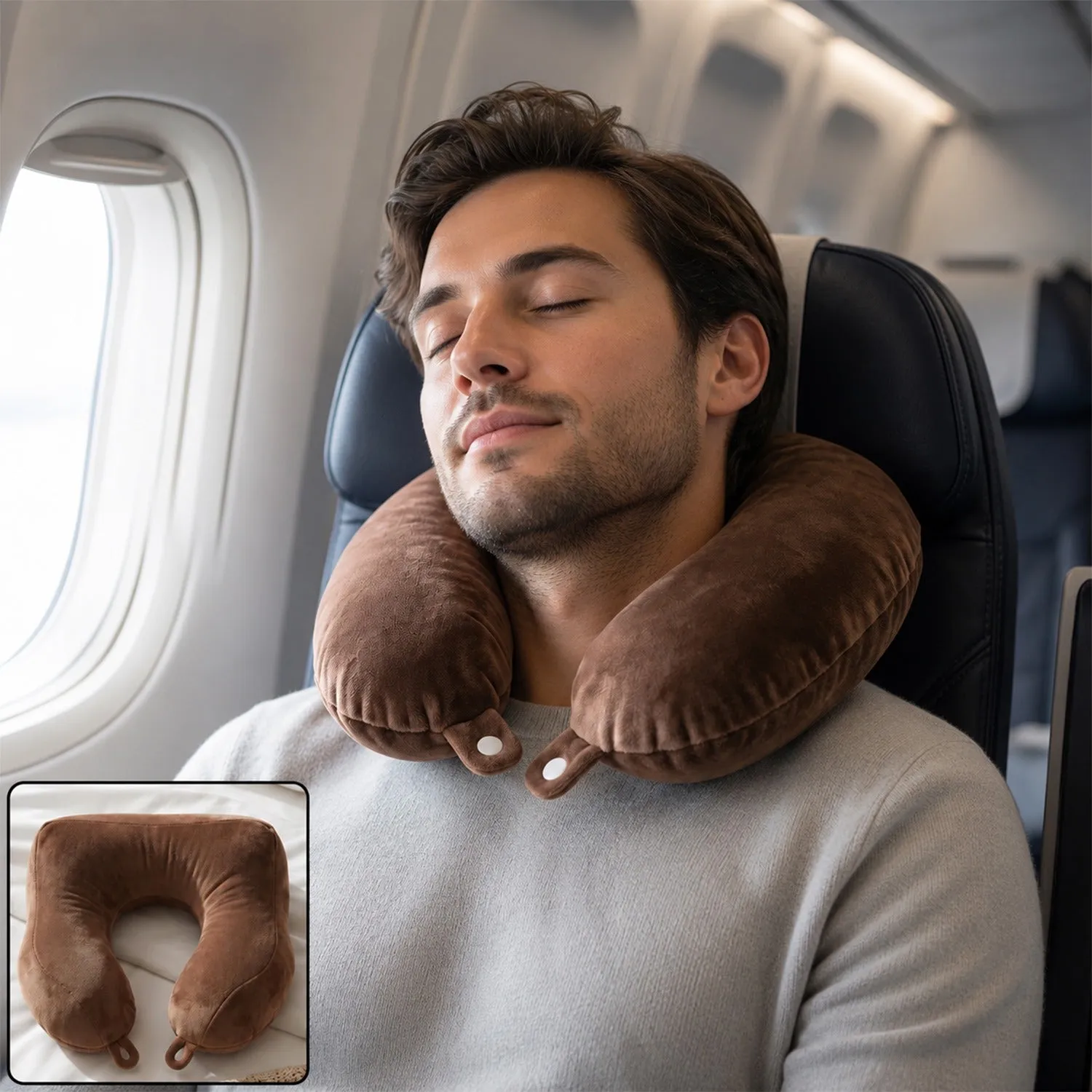 Premium Men's U Shaped Soft Brown Plush Travel Neck Pillow for Head Support (1 Pc) - Buy Online at Alikart