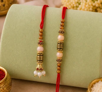 Beaded Minimal Design Bhai Bhabhi Rakhi with Cylinder Beads and Pearls for Gifting