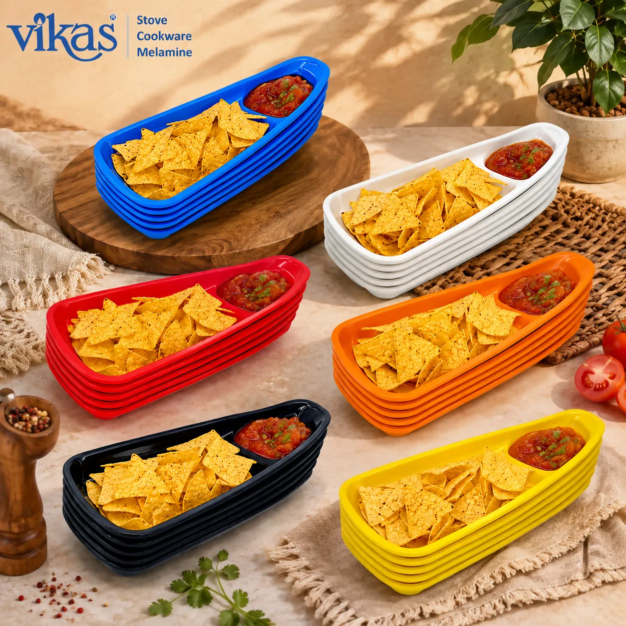 Melamine Chip & Dip Serving Tray Set – Vibrant and Durable for Anytime Snacking - Detailed Feature View 3