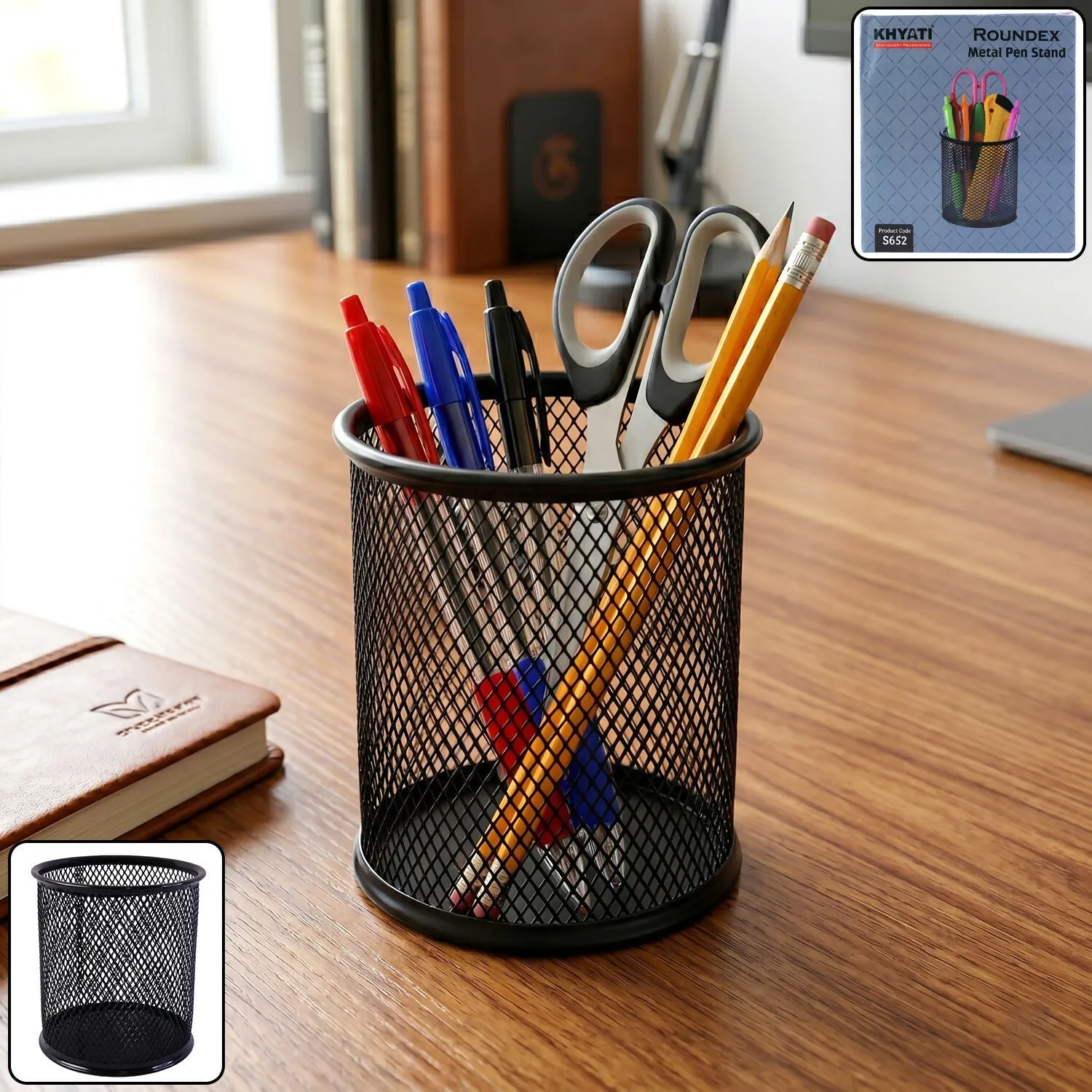 Roundex Metal Pen Stand Black Mesh Desk Organizer For Office And Study Table - Detailed Feature View 3
