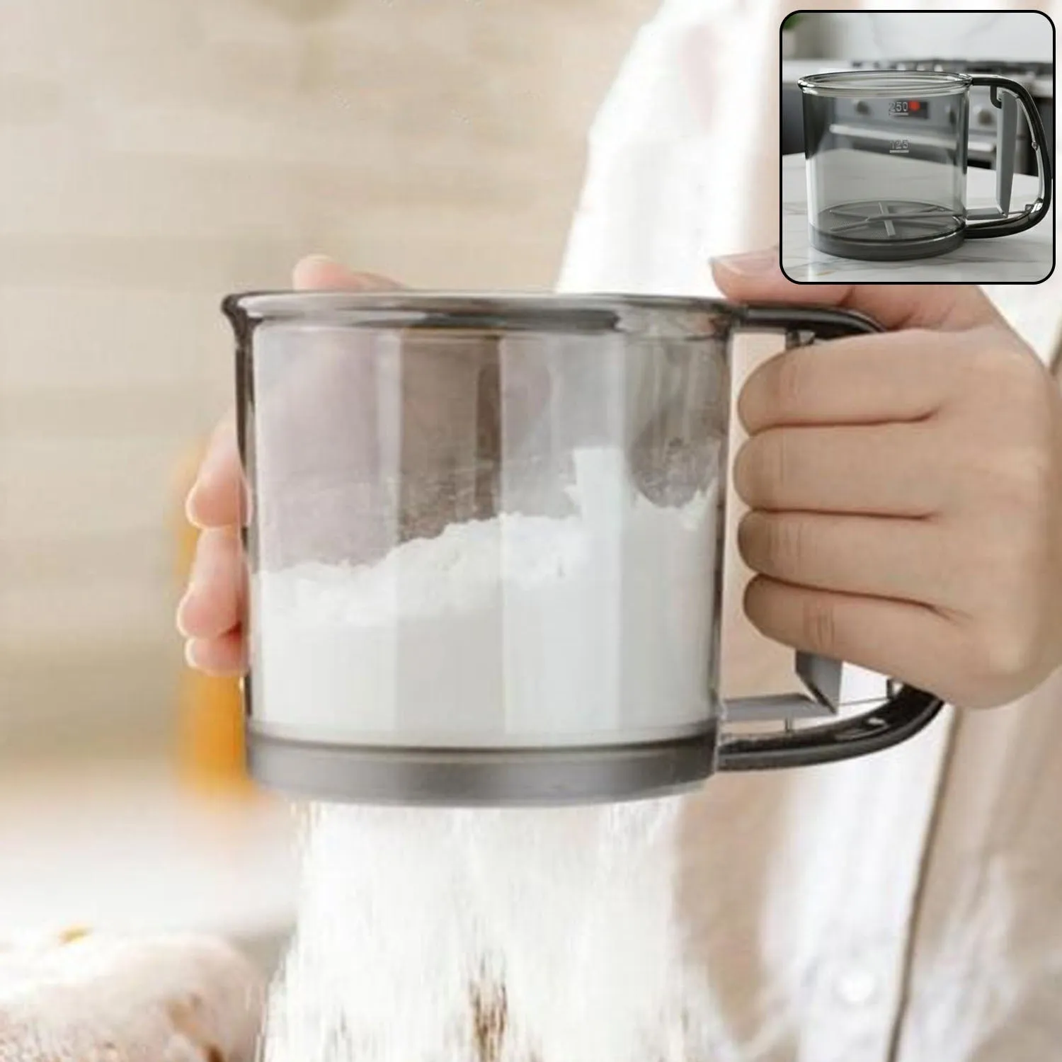Premium Plastic Flour Sieve Cup – Fine Mesh Filter with Handle for Baking - Buy Online at Alikart