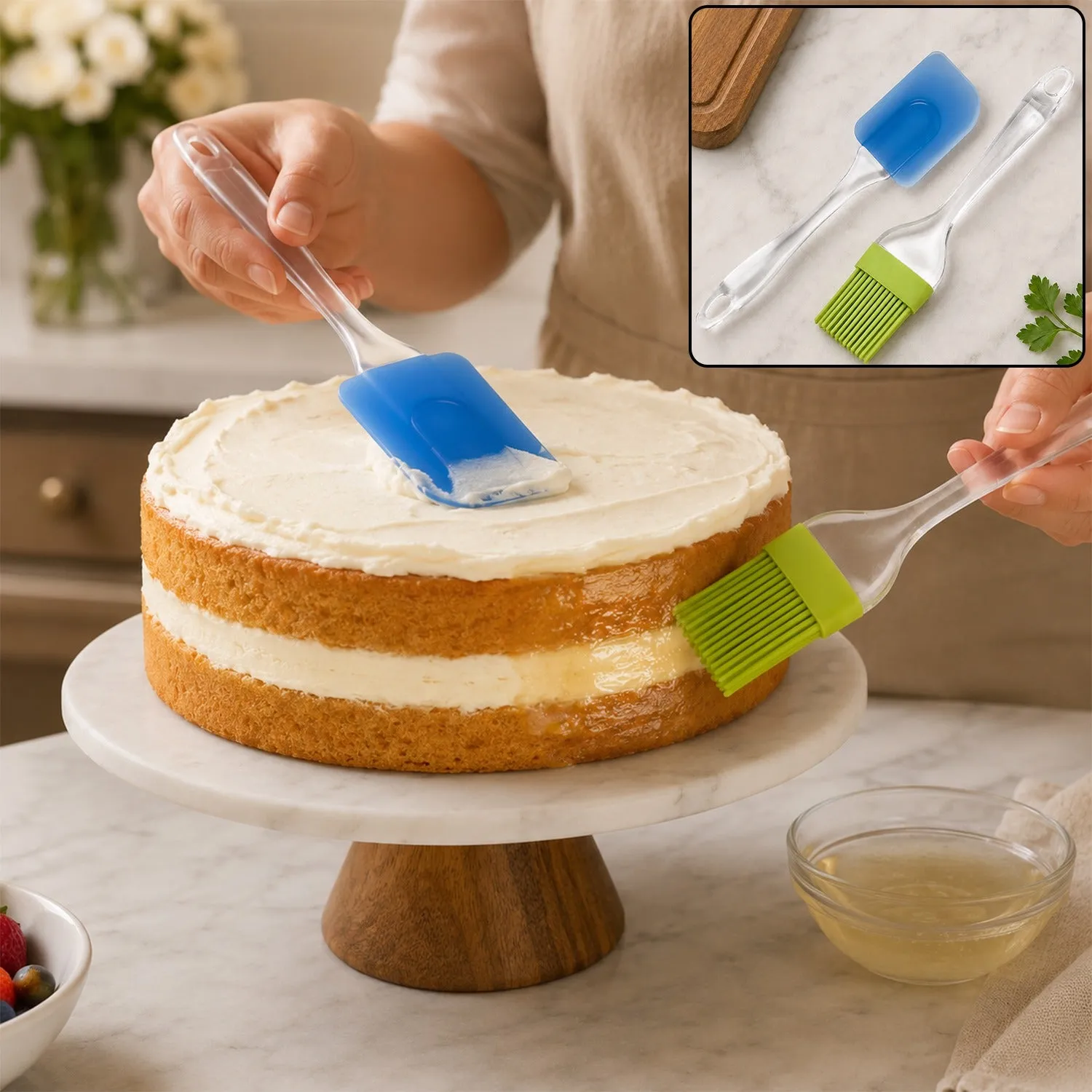 Premium Cake Pastry Brush and Spatula Set, Silicone Baking Brush for Cakes (1 Set) - Buy Online at Alikart