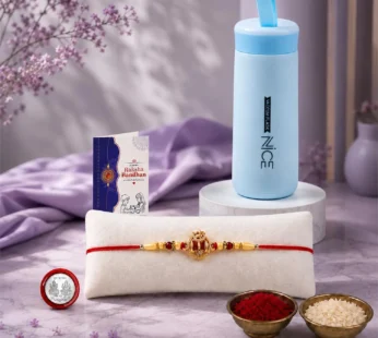 OM Damru Rakhi Combo with Kids Water Bottle 400ml Raksha Bandhan Gift