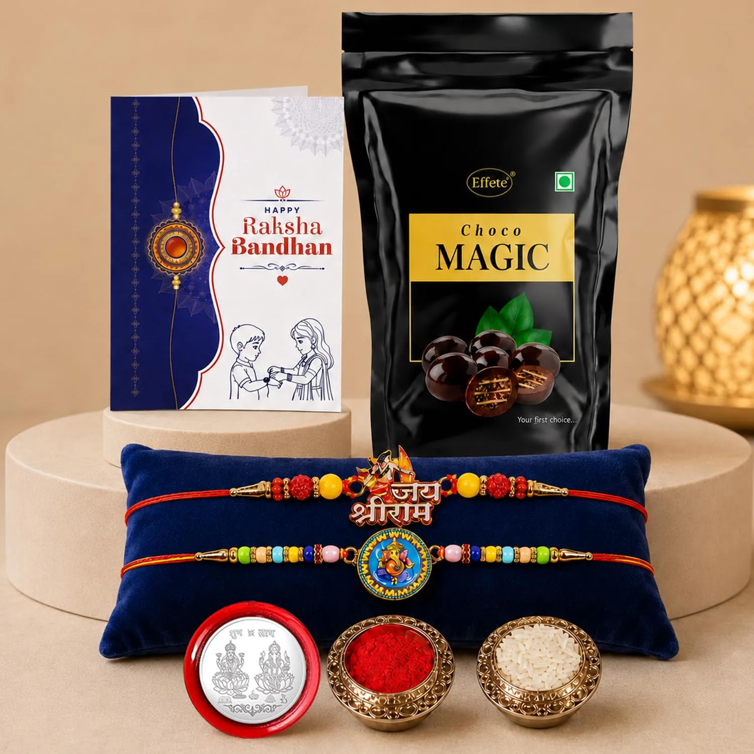 Premium Raksha Bandhan Gift Combo – Shri Ram Rakhi & Chocolate Pack - Buy Online at Alikart
